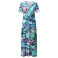 thumbnail image 3 of SEMIMAY Women Fashion Plus Size Daily Print Color Block Loose V Neck Short Sleeve Dress, 3 of 8