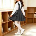 thumbnail image 5 of School Uniform Dresses Girls Pleated V Neck Casual Jumper Ruffle Sleeveless Cute Overall Dress Gray, Size 2 Y, 5 of 7