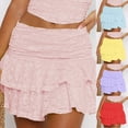 thumbnail image 5 of Letdown White Ruffle Short Skirt Womens Ruffle Mini Lace Skirts Ruffle Hem Tiered Layer Ruched Layered Y2K Outfit (White,S), 5 of 5