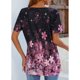 thumbnail image 3 of Ficarrico Mujer Verano Top Casual Manga Corta Color Degradado Floral Impreso Cuello En V Camiseta para Mujer Vino Rojo S, 3 of 5