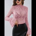 thumbnail image 4 of Blusa Elegante de Encaje Calado con Mangas Acampanadas para Mujer, para Fiesta, Moda 2025 Rosa XL, 4 of 7