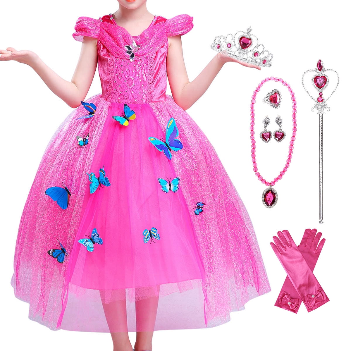 Girls Fancy Princess Costume Belle Cinderella Birthday Halloween Party Dress Up 