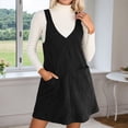 thumbnail image 2 of HXWCHs Robe Unie à Manches Courtes Robe Chasuble Décontractée en Velours Côtelé Coupe Décontractée Salopette Style Denim avec Poches TG Noir, 2 of 5