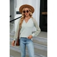 thumbnail image 2 of Anbech Women's Lace Splicing Blouse V Neck Shirt Splice Long Sleeve Loose Casual Solid Color Tops, 2 of 7