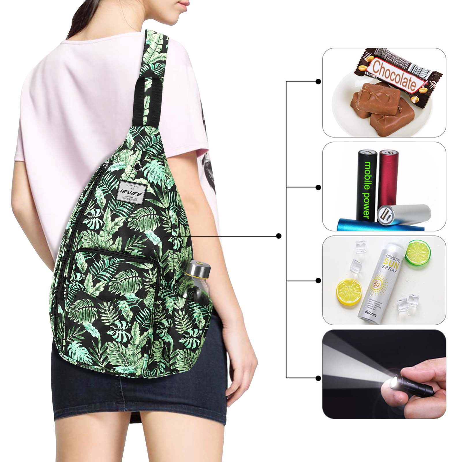 HAWEE Sling Bags for Women Waterproof Crossbody Daypack Shoulder Travel Backpack, Banana Leaf