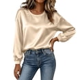 thumbnail image 5 of VBVC Women's Crewneck Satin Blouse , Ladies' Long Sleeve Silk Top , Casual Loose Fit Dressy Shirt For Women, Gold , S-3XL, 5 of 9