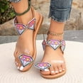 thumbnail image 6 of Xunlbb Sandals for Women Flat Bottomed Over Toe Sandals Elastic Straps Lightweight Diamond Embroidered Pattern Beach Sandals Beach Sandals for Woman on Clearance, 6 of 9