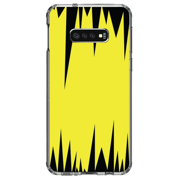 DistinctInk Clear Shockproof Hybrid Case for Samsung Galaxy S10e (5.8" Screen) - TPU Bumper, Acrylic Back, Tempered Glass Screen Protector - Yellow Black Spikes