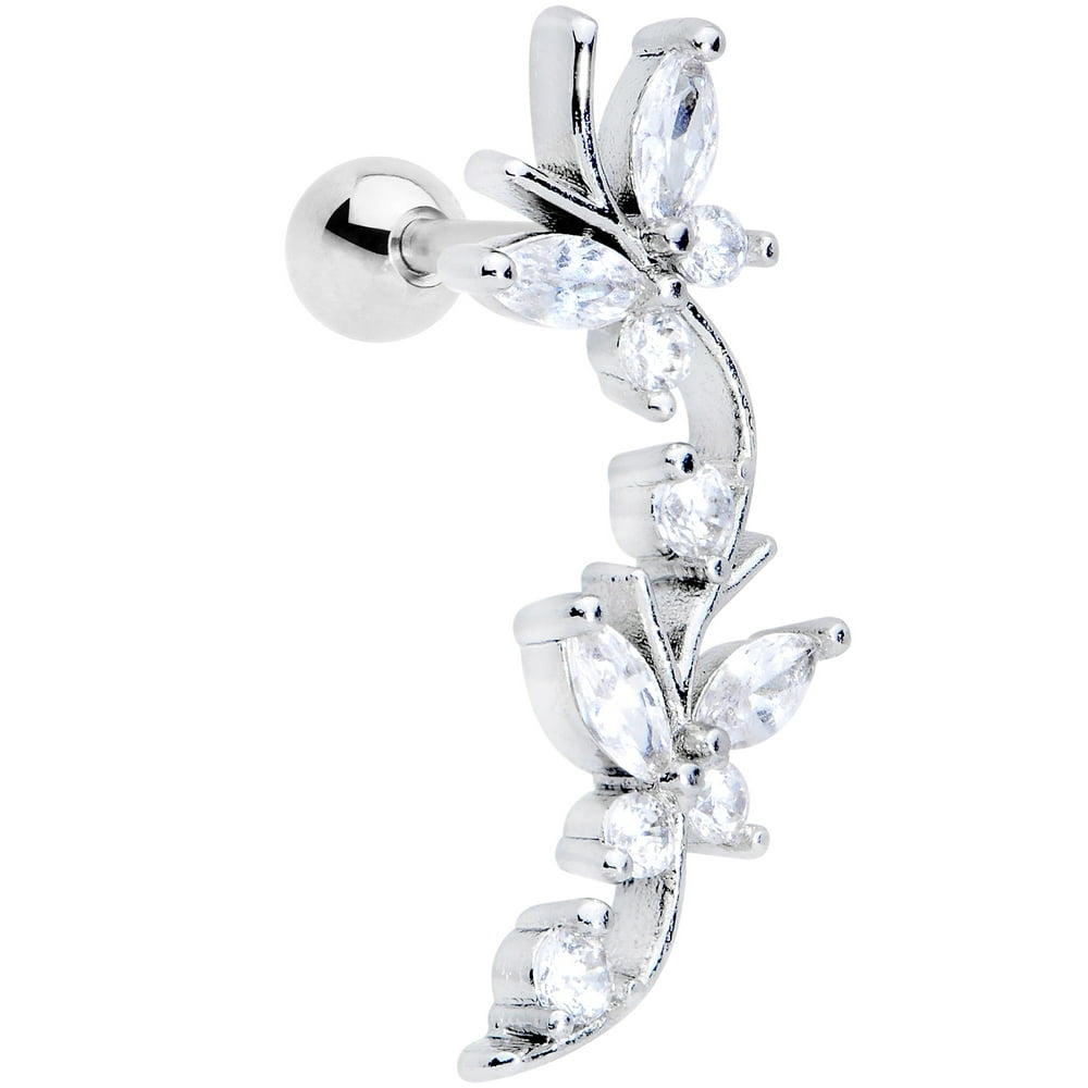 Body Candy Body Candy 16G Womens 316L Steel Clear Accent Butterfly