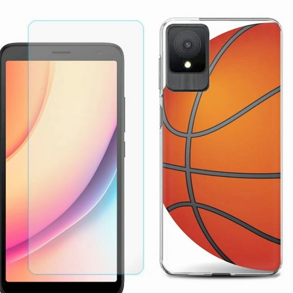 For TCL K11 Phone Case Cover, Shockproof Case with Tempered Glass Screen Protector, by OneToughShield - Basketball