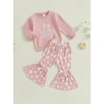 thumbnail image 4 of Michellecmm  Toddler Girls Fall Outfits Letter Embroidery Long Sleeve Sweatshirt Floral Flare Pants Set Baby 2 Piece Clothes, 4 of 8