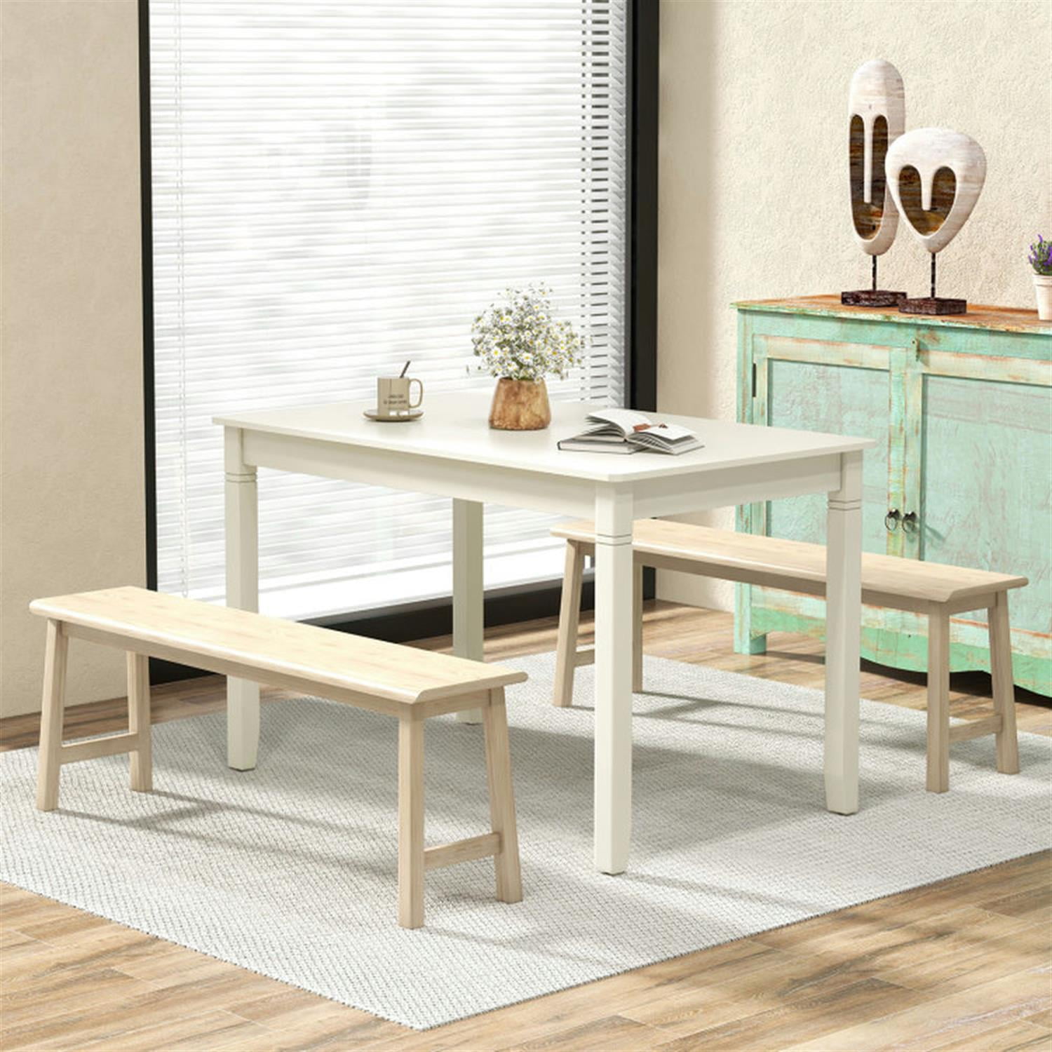 Demi Bonn 48" Wooden Dining Table for 4 People, Rectangular Kitchen Table with Rubber Wood Legs for Dining Room, Dinette, White