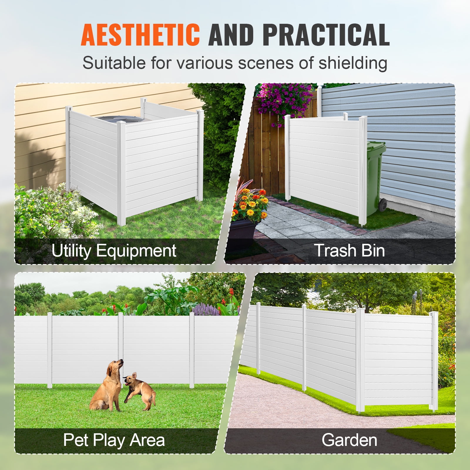 KFFKFF Vinyl Privacy Fence 50" W x 50" H 3-Panel PVC Outdoor Privacy Screens, Air Conditioner Fence Panels Trash Can Fence Pool Equipment Enclosure for Garden, Patio