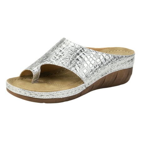 

Vuygyu Ladies Summer Casual Bright Leather Solid Color Large Size Slope Heel Thick Bottom Beach Sandals Slippers Rubber Sandals Women Rose Sneaker Sandals for Women Wedge 3 Strap Sandals Women Women s