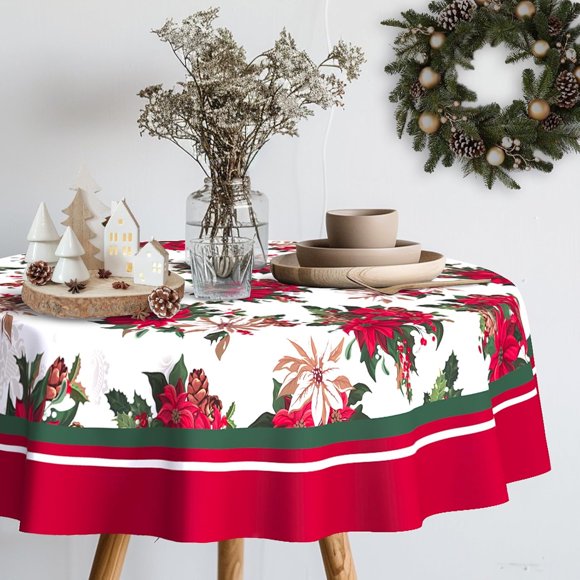 Nappe de Noël Imperméable Tissu Xmas Nappe de Noël pour Décoration de Maison du Nouvel An et Noël - 60 Pouces X 60 Pouces Ronde