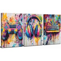 Graffiti Gaming Wall Decor Cool Gamer Room Decor for Teen Boys Street Pop Game Wall Hieng for Men Bedroom Cyberpunk Gamepad Headphones Canvas Pictures Playroom Living Room Home Decorations