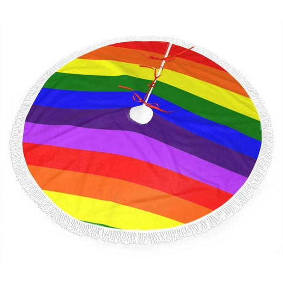 Gay-Pride Flag Christmas Tree Skirt Tassel Lace for Xmas Ornaments Decoration 30"