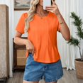 thumbnail image 6 of LWavelet Women's Pleated Blouse Short Sleeve Tops Round Neck Casual Loose Fit Summer Basic Tee Saffron L, 6 of 8