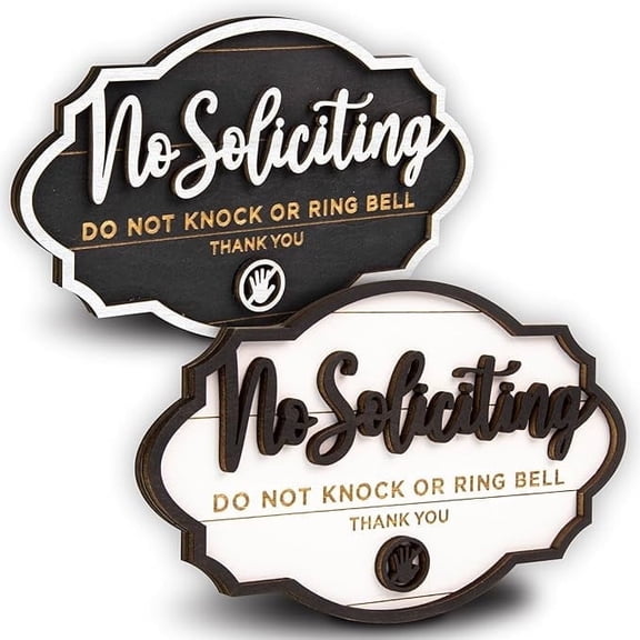 YUSHUHAGO No Soliciting Sign For Residence Door - 2 Pack Small Sign For Home Front Door Hanging, Wooden No Solicitors Signs For Office Home Decor, Please Do Not Knock Or Ring Doorbell Signs