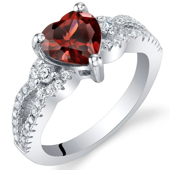 PEORA Garnet Heart Soulmate Ring 925 Sterling Silver, Natural Gemstone, 1.50 Carats Heart Shape 7mm, Size 9