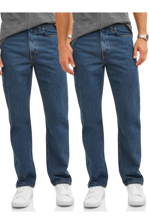 Men's Relaxed Fit 100% Cotton Jeans, 2-Pack, Sizes 32-38