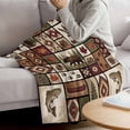 thumbnail image 3 of Country Patch Plaid Blanket Soft Cozy Warm Throw Blanket for Couch, Plush Fuzzy Flannel Fleece Blankets for Sofa, Brown Farmhouse Retro Bear Deer Cabin Bed Blankets Lightweight Gifts for Men, 40"x50", 3 of 9