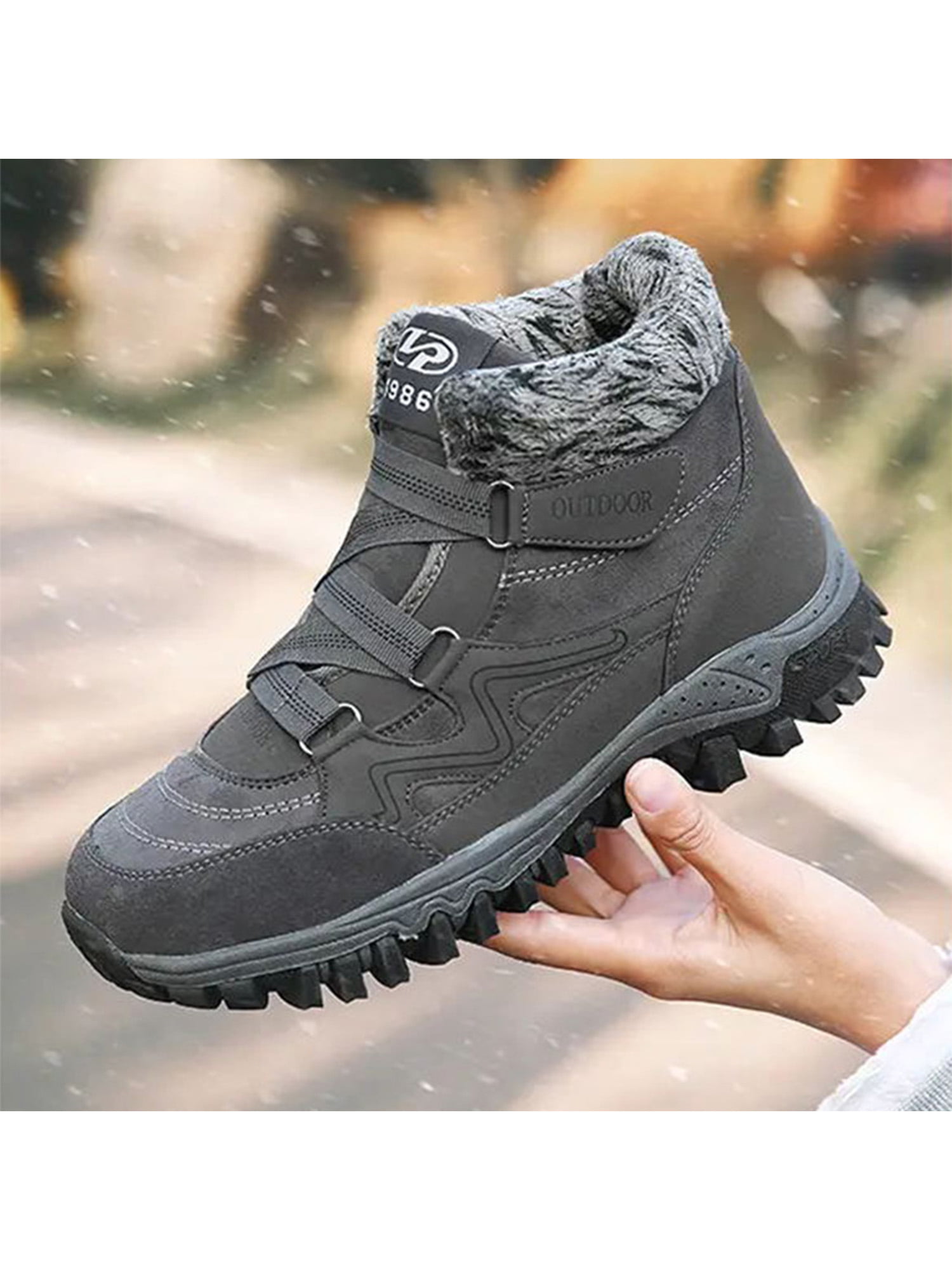 Mens Snow Boots Fur Lined Booties Non-Slip Outdoor Hiking Winter Shoes Working Walking Ankle Sneaker