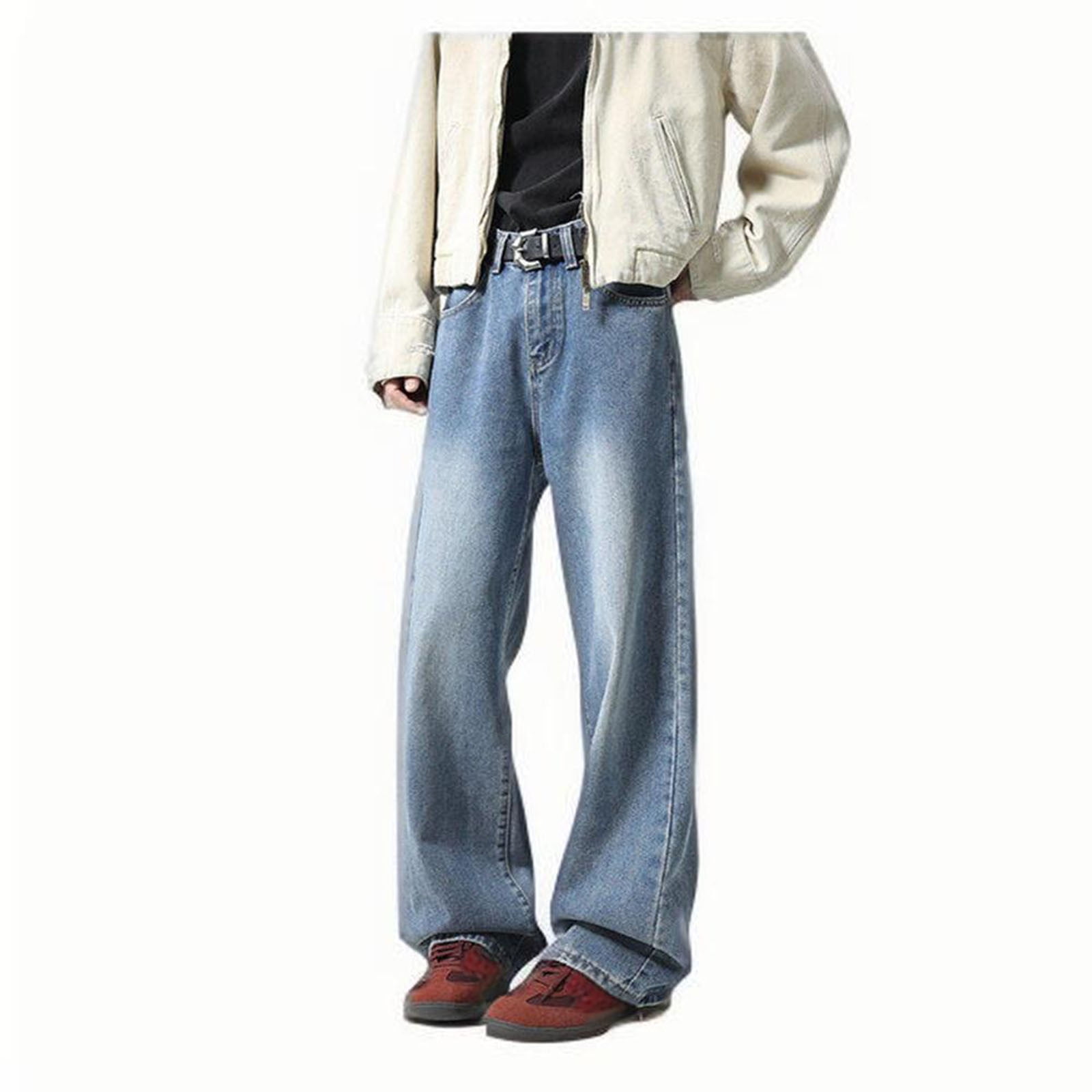 FcBaudy Full Length Pants Man Solid Color Drawstring Pockets Jeans Trousers Man cotton Trousers