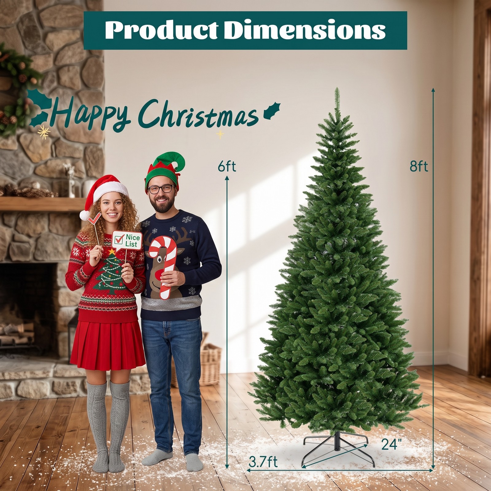 RUIE 8 FT Corner Artificial Christmas Tree, 1137 Branch Tips 360 Warm White LED Lights, Space-Saving 270 Degree Pre-Lit Hinged Xmas Tree with Metal Stand for, Green