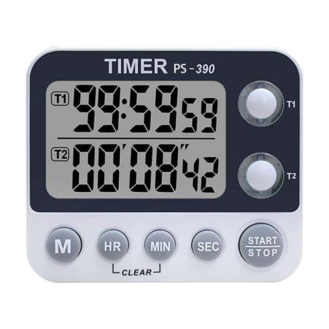 Kitchen Timer, 2 Channel Kitchen Timer, Adjustable Buzzer Volume, Kitchen Timer, Stopwatch, Large LCD Display, Magnetic Back, No Battery