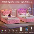 thumbnail image 3 of Pink Princess Beds Twin Size with LED Lights & Power Outlets, Twin Velvet Upholstered Platform Bed Frame with Bookcase Headboard and Storage Drawers, Girls Beds for Bedroom, 3 of 9