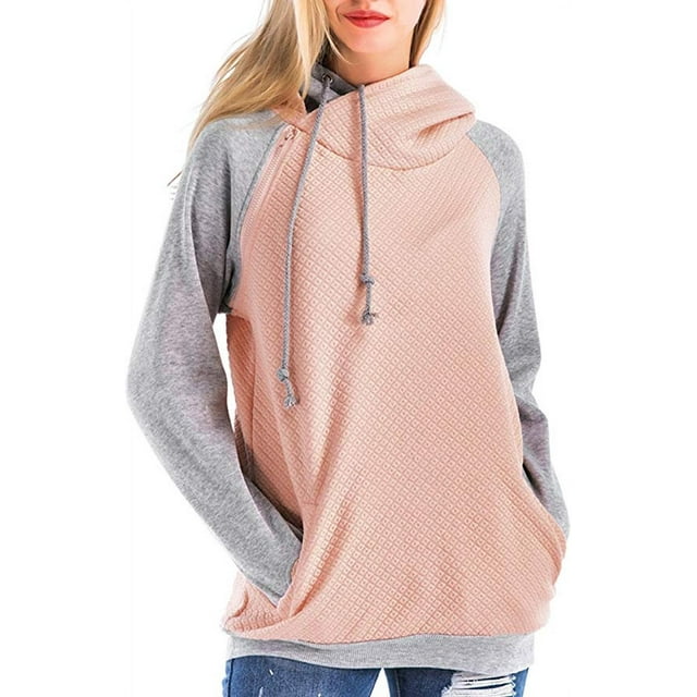 Chandail à Capuche pour Femmes Manches Longues Couleur Épissée Chandail Décontracté avec Poches