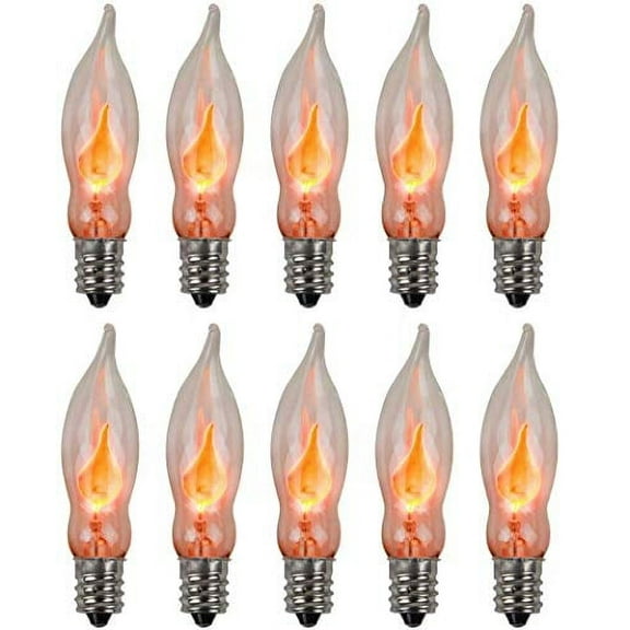 Creative Hobbies A101 Flicker Flame Light Bulb -3 Watt, 130 Volt, E12 Candelabra Base, Flame Shaped, Nickel Plated Base,- Dances with a Flickering Orange Glow -Wholesale Box of 10 Bulbs