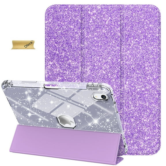 Dteck Smart Case for iPad iPad (A16) 11th Generation 11-inch 2025, iPad 10th Generation 10.9-inch 2022,Glittering Sparkly Shockproof Cover with Sparkly Crystal Clear Back and Pencil Holder,Purple