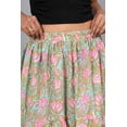 thumbnail image 3 of Women Aqua Blue & Pink Floral Block Printed Cotton Maxi Skirt with Elastic Waist - S, 3 of 6