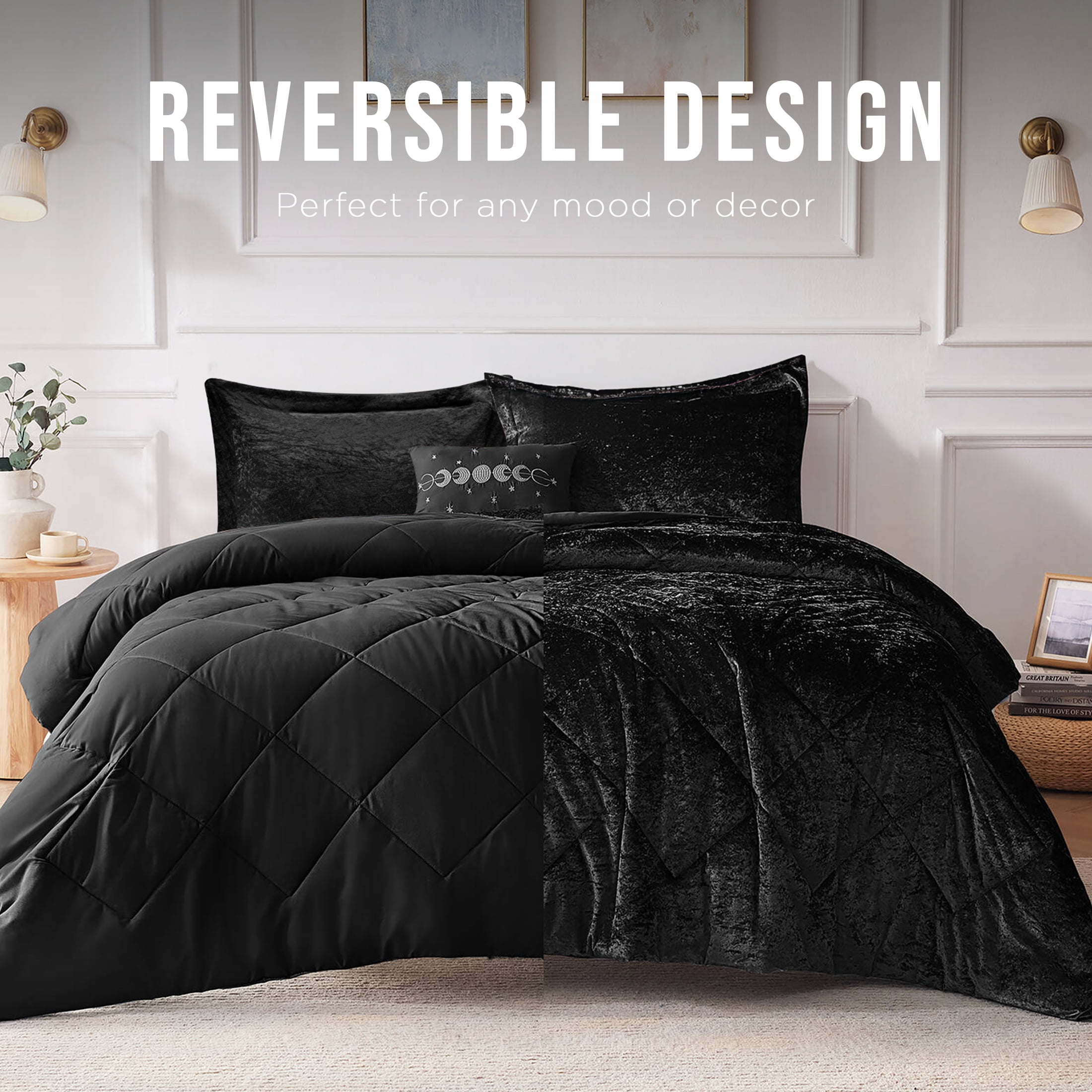 Regency Heights Twin/Twin XL Size Comforter Sets, Velvet Bedding Comforter Set for All Seasons, Black Bedding Set with Decor Pillow for College Dorm, 3-Piece