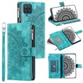 thumbnail image 5 of ShellTechb Galaxy A12 5G Case Wallet for Women, Zipper Card Holder Mandala Embosssed PU Leather Wrist Strap Book Folio Flip Cover Compatible,Green, 5 of 9