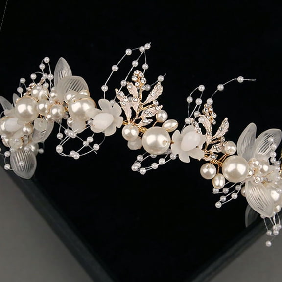 NIAIZEK Bridal Tiara Crown with White Pearls and Crystal Flowers for Wedding