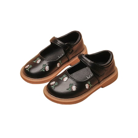 

SIMANLAN Toddler Girls Princess Shoes Dress Shoes Magic Tape Mary Jane Sandals Comfort Flats Toddler Girl Non-slip Leather Shoe Kids Ankle Strap Black 11C