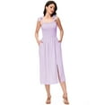 thumbnail image 4 of Women's Boho Summer Sleeveless Tie Straps Square Neck Smocked Split Midi Dress with Pockets, 4 of 6
