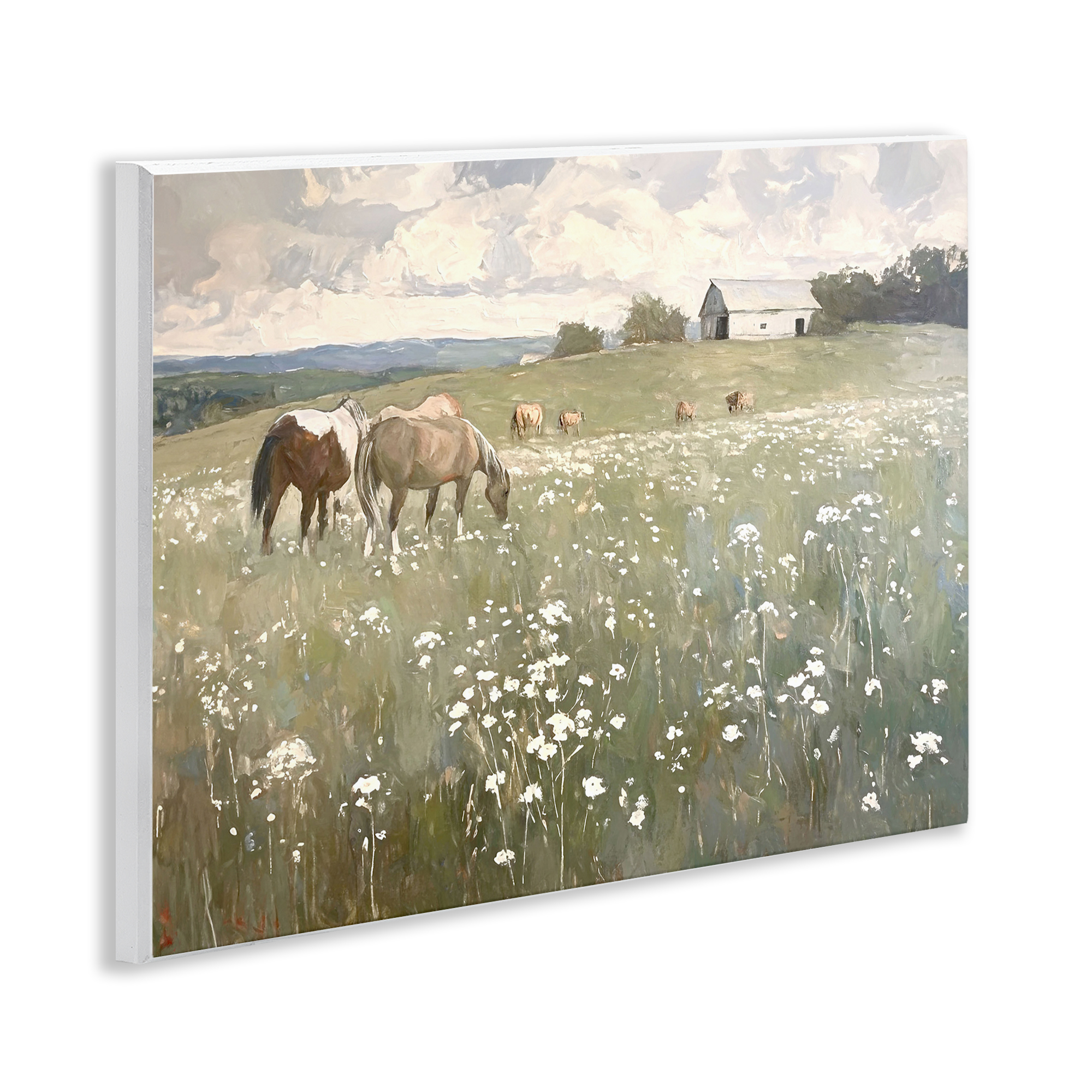 Stupell Industries Horses in Pasture Landscape Painting Unframed Art Print Wall Art, 14 x 11