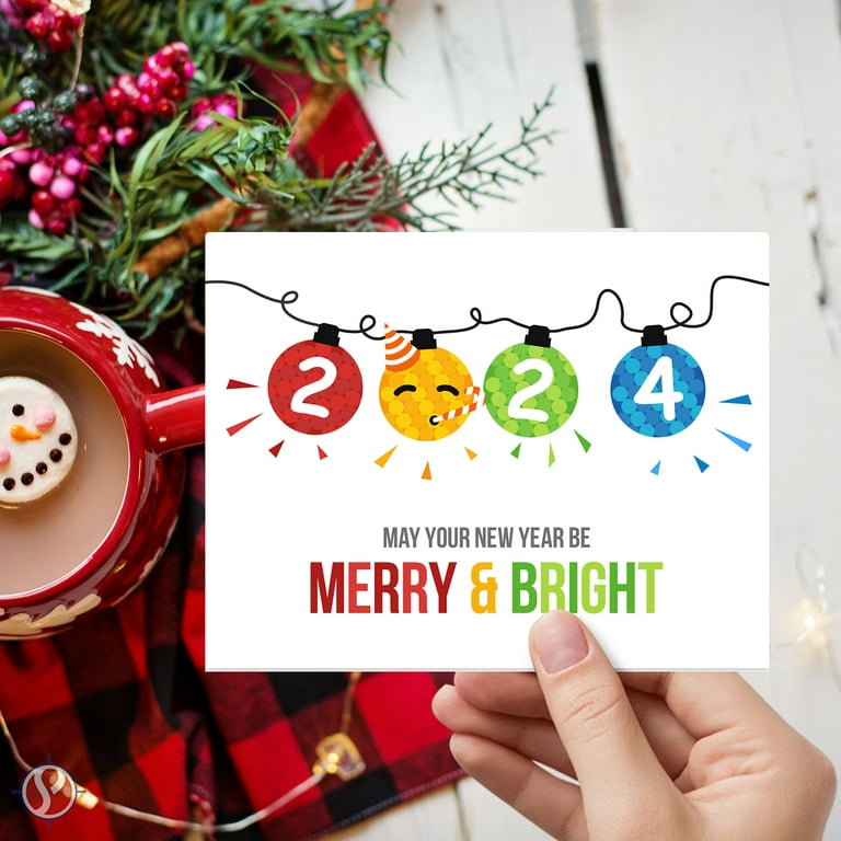 2024 Happy Holidays Greeting Cards – Red Blank Fold Over Card Stock &  Envelopes, Funny and Cute Emoji, 4.25 x 5.5” When Folded (A2 Size)