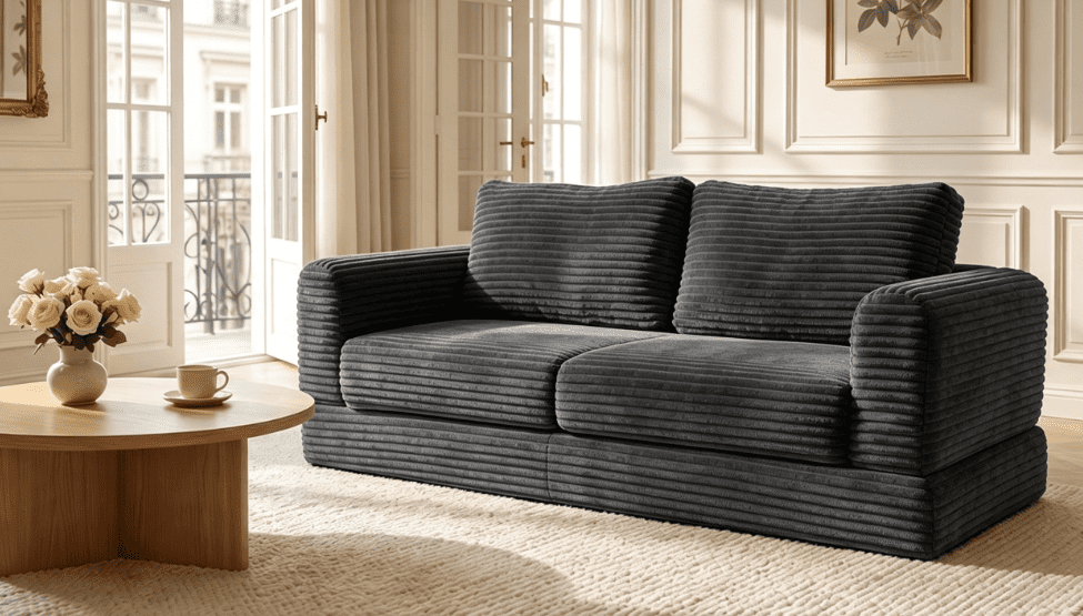 55" Convertible Futon Sofa Bed,Folding Boneless Couch with Sleeper Sofa,Fold Out Floor Sofa with Deep Seat,Cloud Corduroy Foldable Mattress Couch for Living Room,Dark Gray