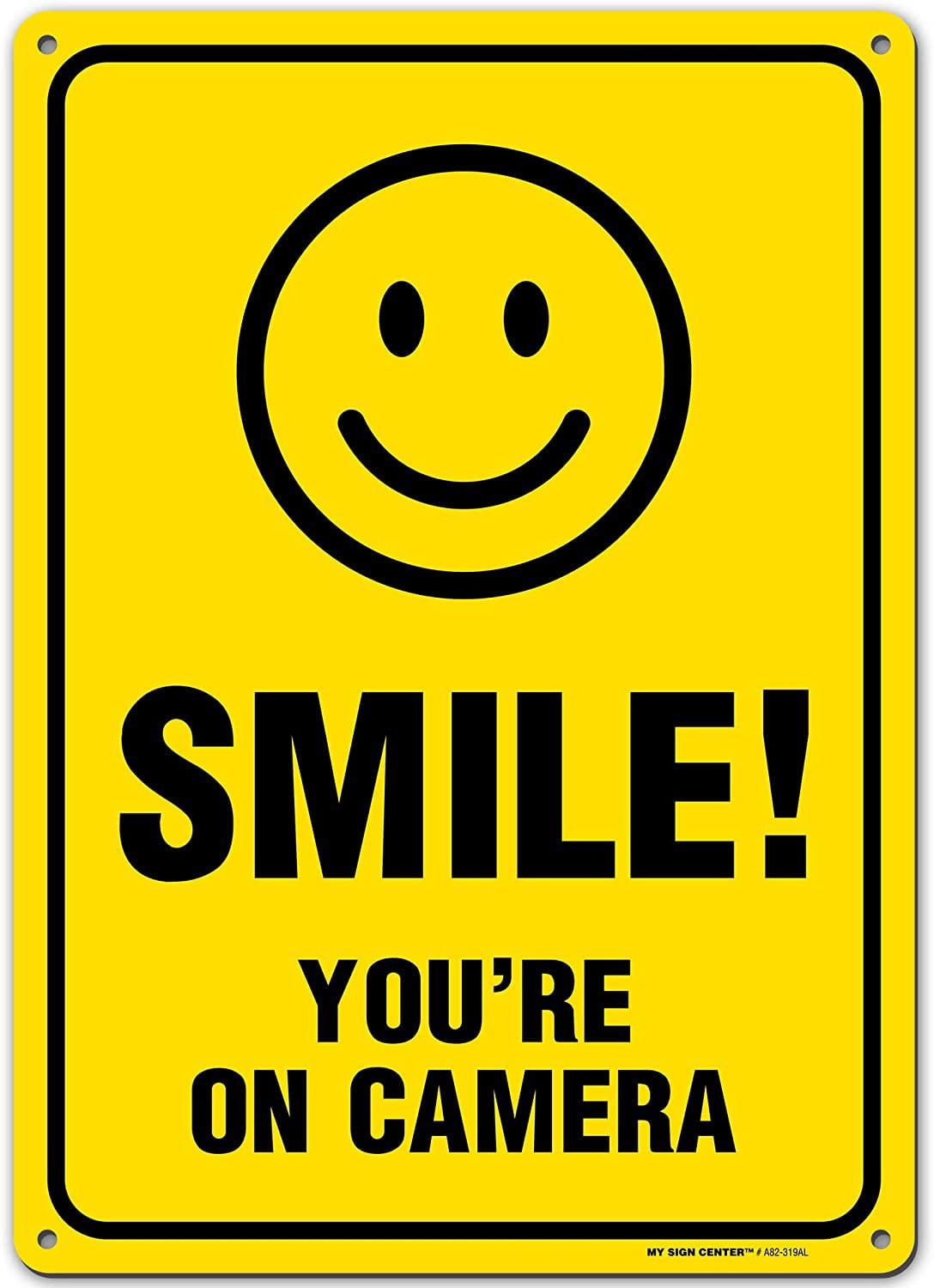 Smile You Are On Camera Warning Wall Art Funny Decor Novelty Aluminum Metal Sign
