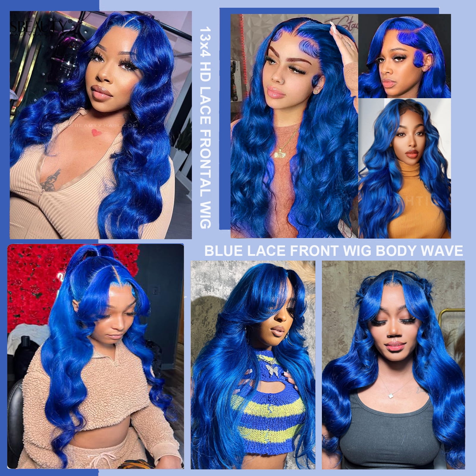 13*6 Inch HD Lace Closure 100% Human Hair Wig Body Wave Lace Front Wig 28" Blue Hair Heat Resistant Bleachable