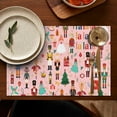 thumbnail image 4 of Pink Christmas Nutcracker Pattern Summer Placemats Table Placemats Set Of 6-Linen Kitchen Washable Placemats Table Mats 11.8"x17.7" Non-Slip Heat Resistant, 4 of 5