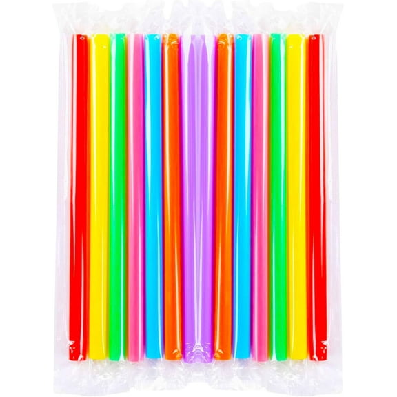 Boba Straws Individually Wrapped, Plastic Straws Disposable Bulk Pack, Drinking Straws for Smoothies, Milkshakes, Tea and Milktea, Pack of 100