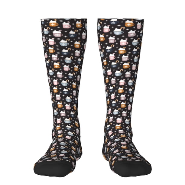 Balery Snowflake Cream Hot Cocoa Calcetines novedosos Calcetines deportivos Calcetines hasta la rodilla Calcetines de algodón Calcetines originales y geniales
