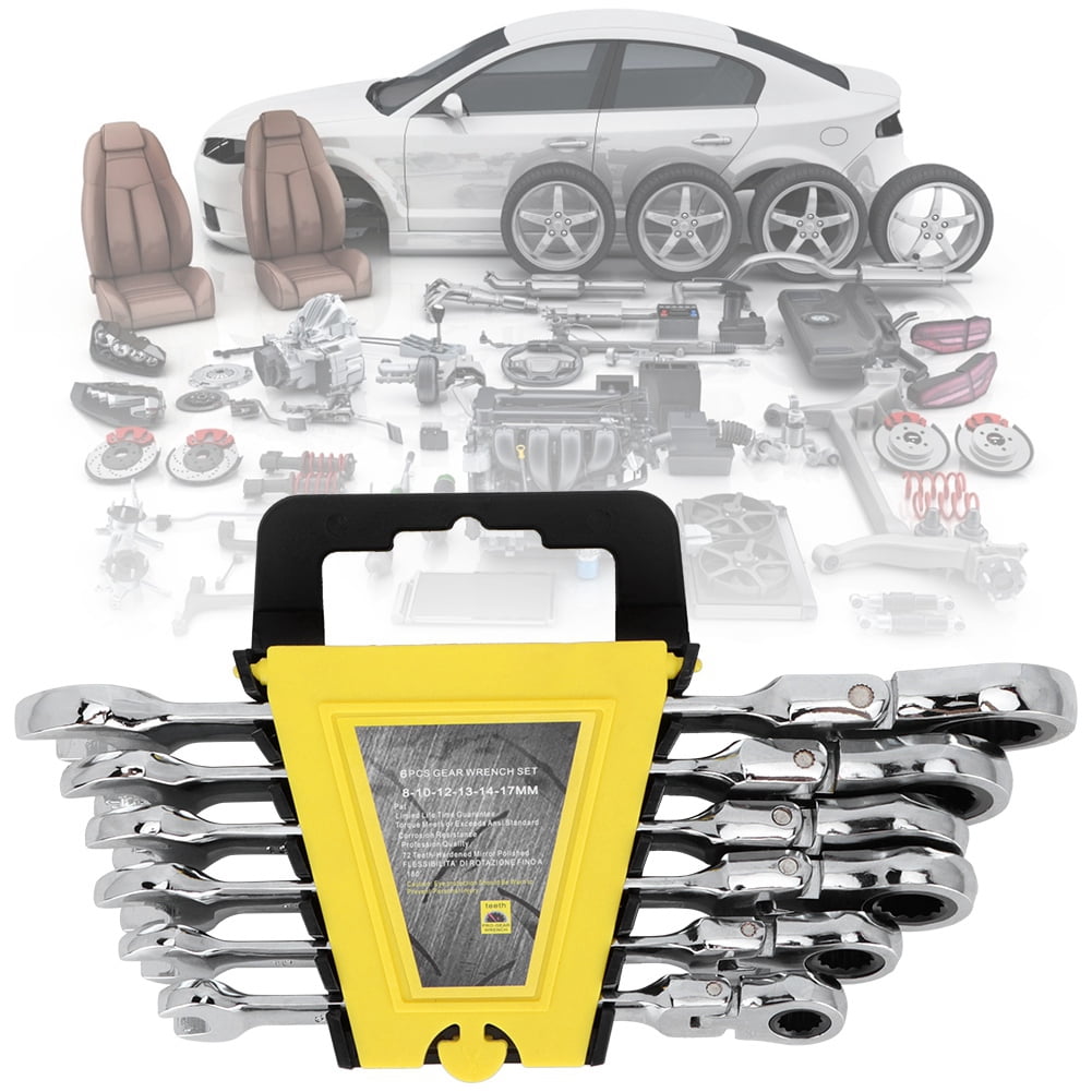 6-Piece 180° Adjustable Double Purpose 8-17mm Master Ratchet Wrench Tool Set, Yellow