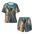 thumbnail image 3 of Lafuoo Starry Sky Cloud Wolf Pattern Women's Round Neck Short Sleeve Pajamas Set, Button Pajamas Elastic Band Pajamas Home Wear-XX-Large, 3 of 9